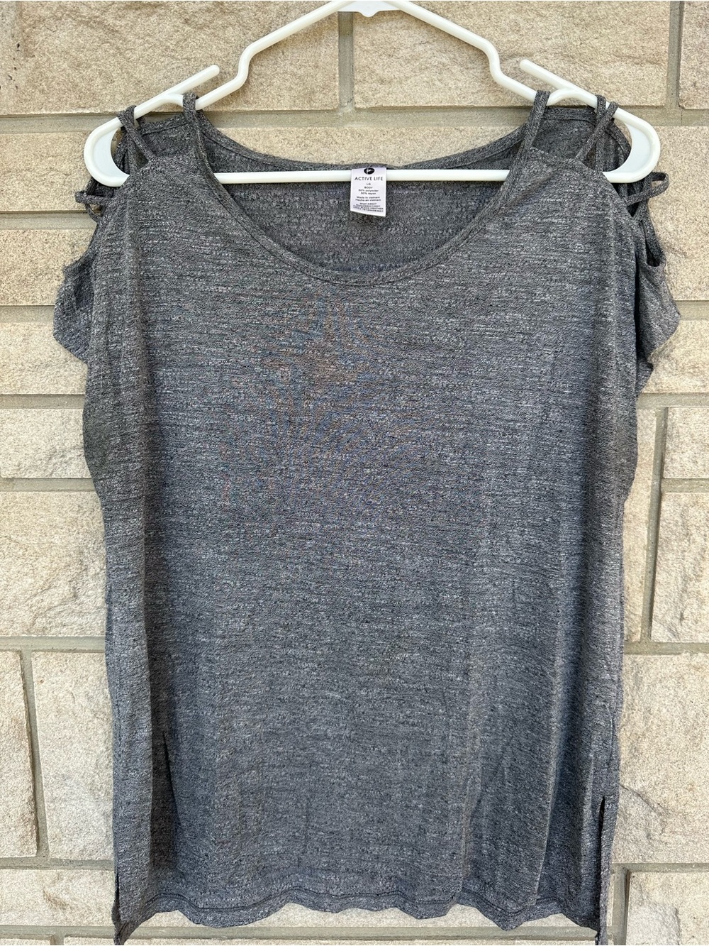 Active Life Gray Cold-Shoulder Strappy Tank Top